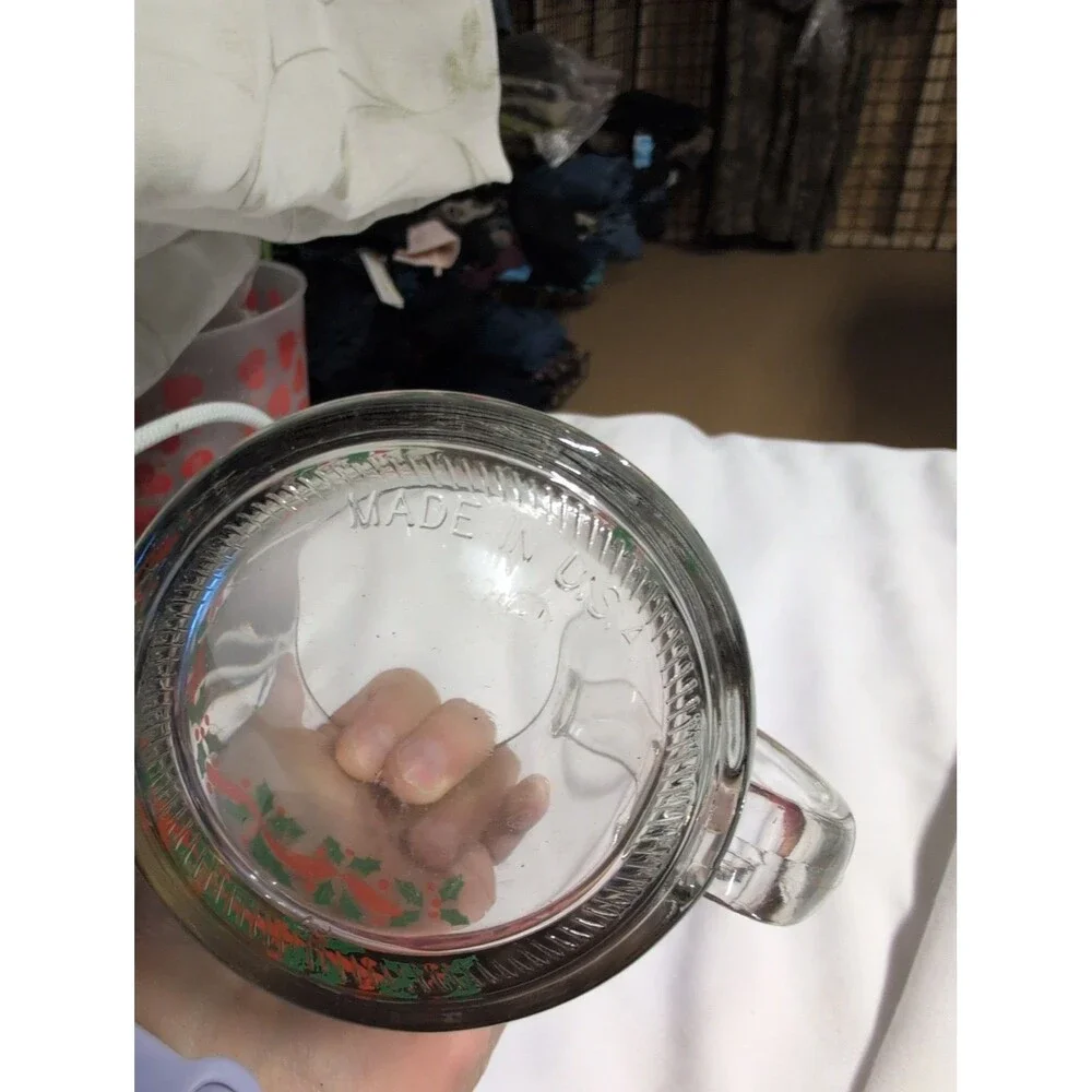 Vintage Glass Mug with Holly Design - 25% Off 5+ Items